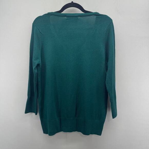 MAK Sweater Cardigan Womens 1X Dark Teal Green V Neck Button Up Lightweight - Picture 2 of 7